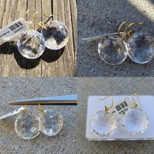 Elegant Solid 18k Yellow Gold and Clear Rock Crystal Earrings